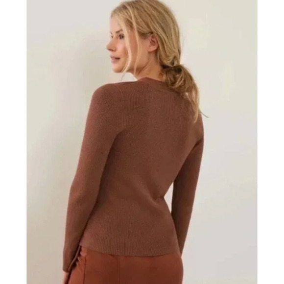 Anthropologie Maeve Thea Sweater Womens Large Brown Metallic Ribbed V Neck - Picture 3 of 16